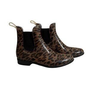 Aldo Brown Leopard Print Chelsea Rain Boots